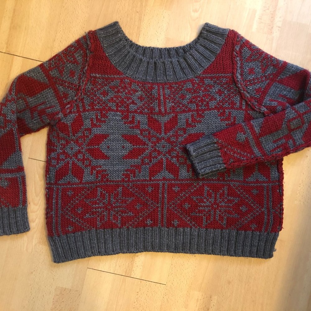 Free People-Red and Gray Fair Isle Sweater